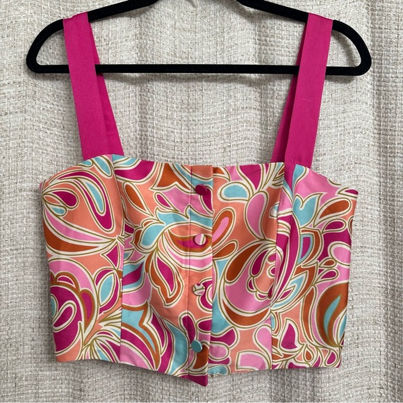 Zara Satin Cropped Tank Top Size XS 70s Retro Paisley Boho Festival Outfit - Picture 2 of 6